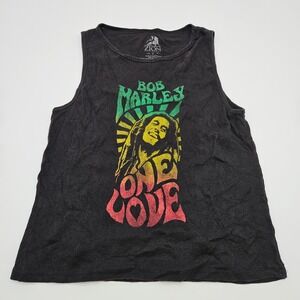 Bob Marley One Love Graphic Tank Top Black Ribbed Size L Zion